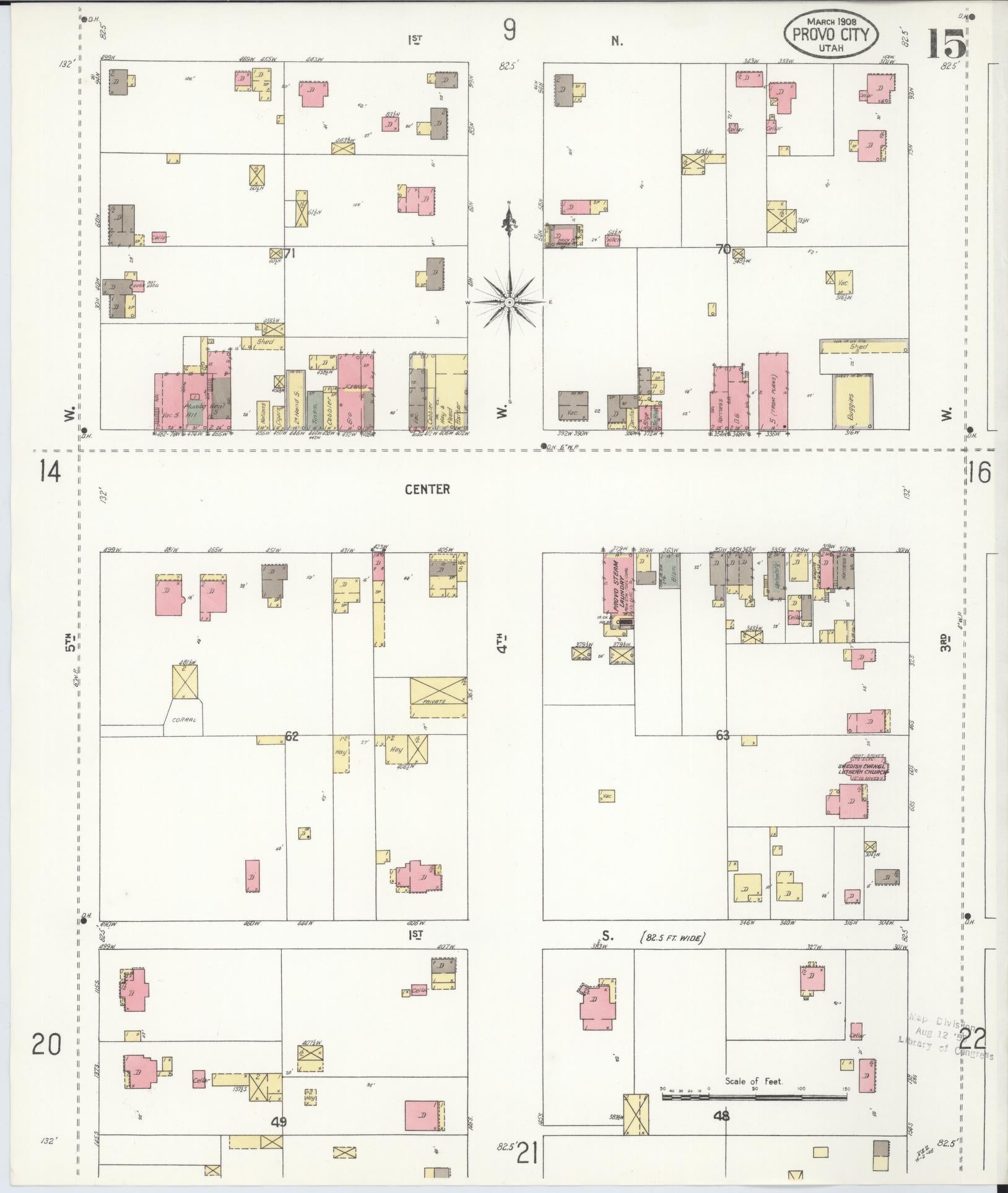 Sanborn Fire Insurance Map from Provo, Utah County, Utah (1908), Sheet #0015 - Complete Map Set gallery image, historic Sanborn map, vintage wall art, Provo Utah