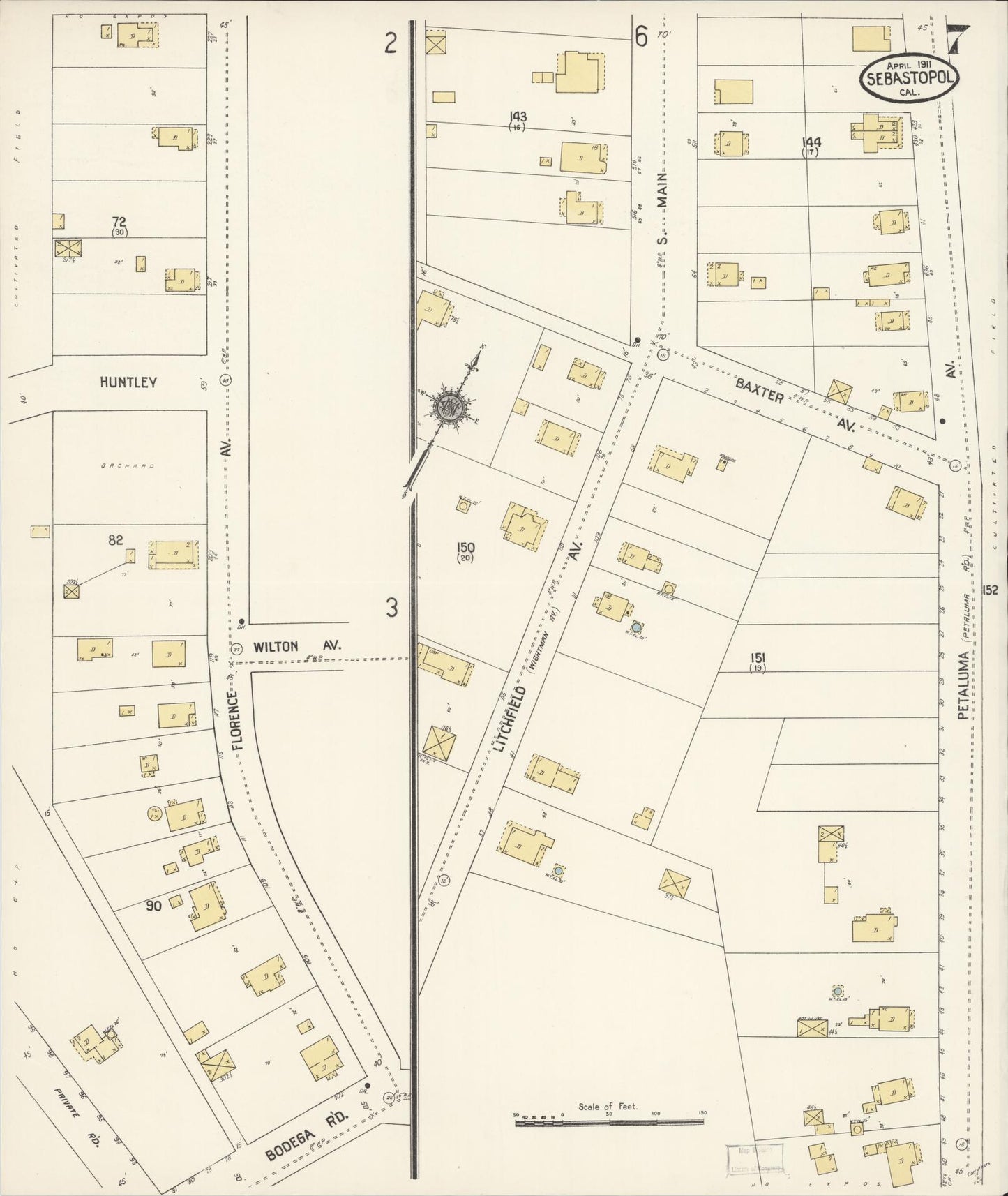 Sanborn Fire Insurance Map from Sebastopol, Sonoma County, California (1911), Sheet #0007 - Complete Map Set gallery image, historic Sanborn map, vintage wall art, California California