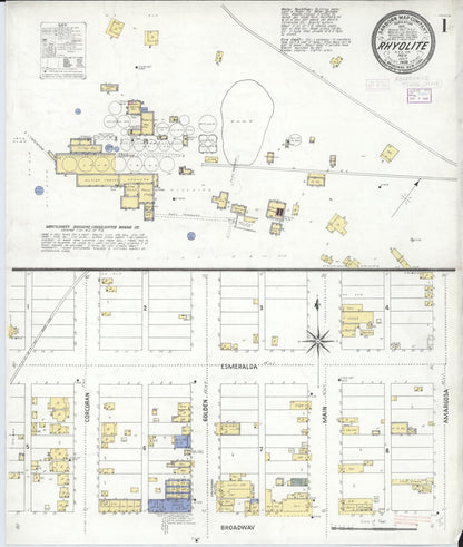Sanborn Fire Insurance Map from Rhyolite, Nye County, Nevada (1909), Sheet #0001 - Complete Map Set gallery image, historic Sanborn map, vintage wall art, Nevada Nevada