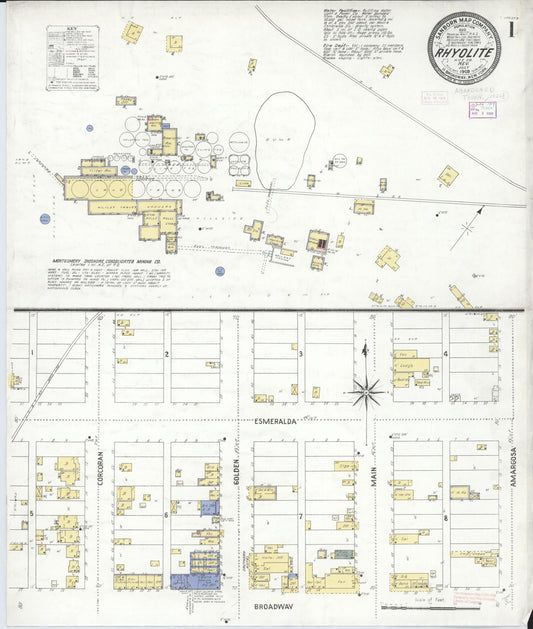 Sanborn Fire Insurance Map from Rhyolite, Nye County, Nevada (1909), Sheet #0001 - Complete Map Set gallery image, historic Sanborn map, vintage wall art, Nevada Nevada