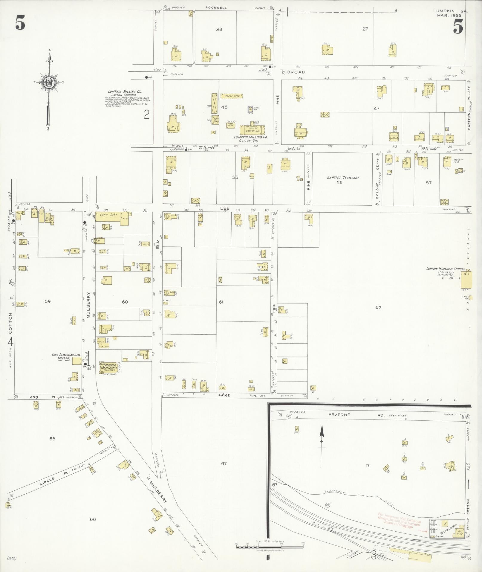 Sanborn Fire Insurance Map from Lumpkin, Stewart County, Georgia (1933), Sheet #0005 - Historic Sanborn Fire Insurance Map Print, vintage old map wall art, antique decor, genealogy gift, Georgia Georgia map