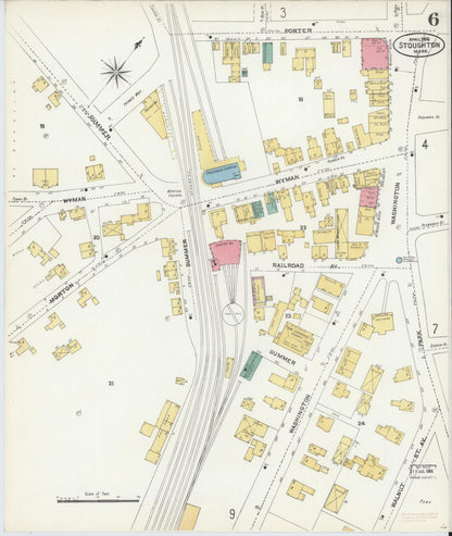 Sanborn Fire Insurance Map from Stoughton, Norfolk County, Massachusetts (1906), Sheet #0006 - Historic Sanborn Fire Insurance Map Print, vintage old map wall art, antique decor, genealogy gift, Massachusetts Massachusetts map
