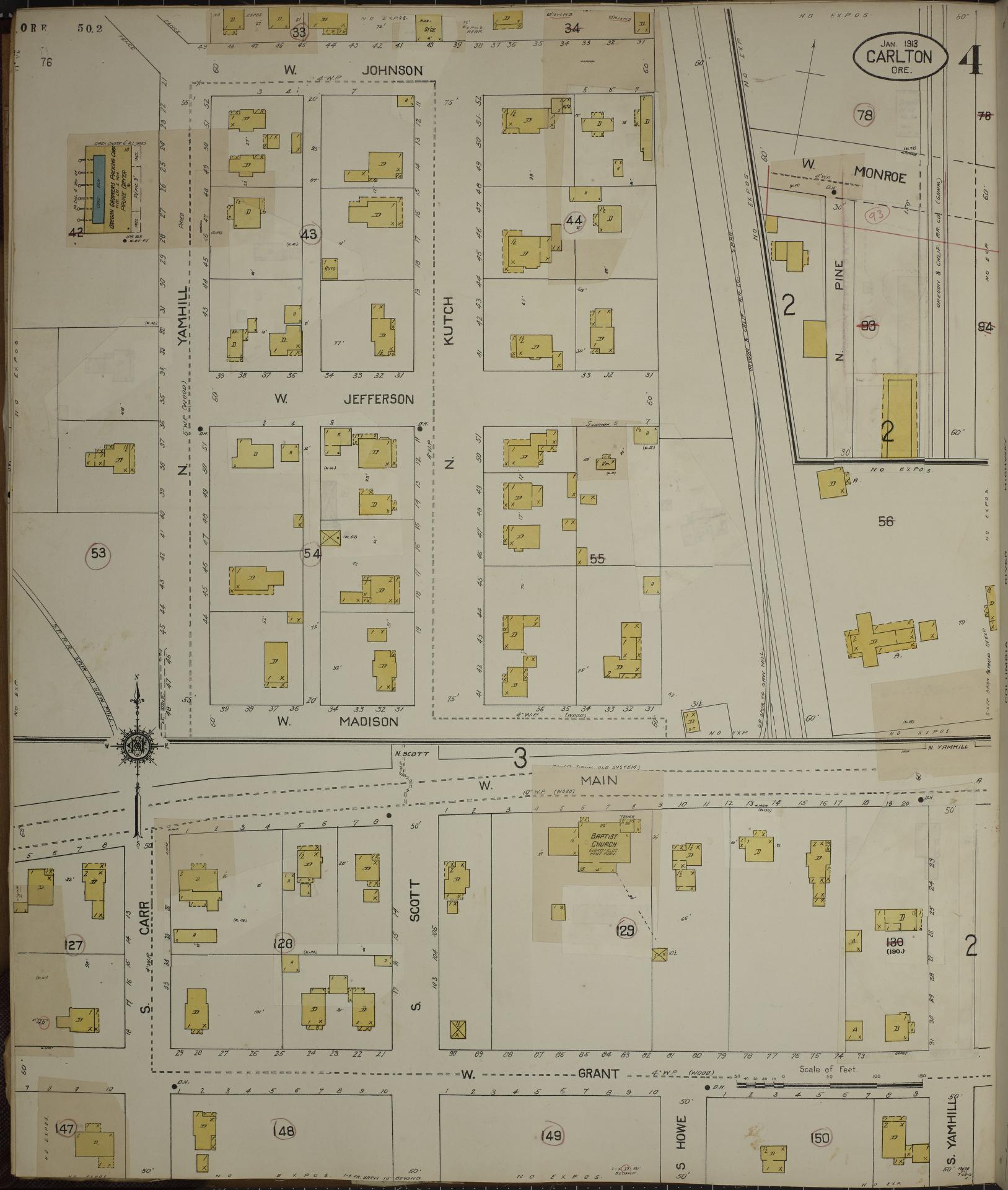 Sanborn Fire Insurance Map from Carlton, Yamhill County, Oregon (1931), Sheet #0004 - Historic Sanborn Fire Insurance Map Print, vintage old map wall art, antique decor, genealogy gift, Oregon Oregon map