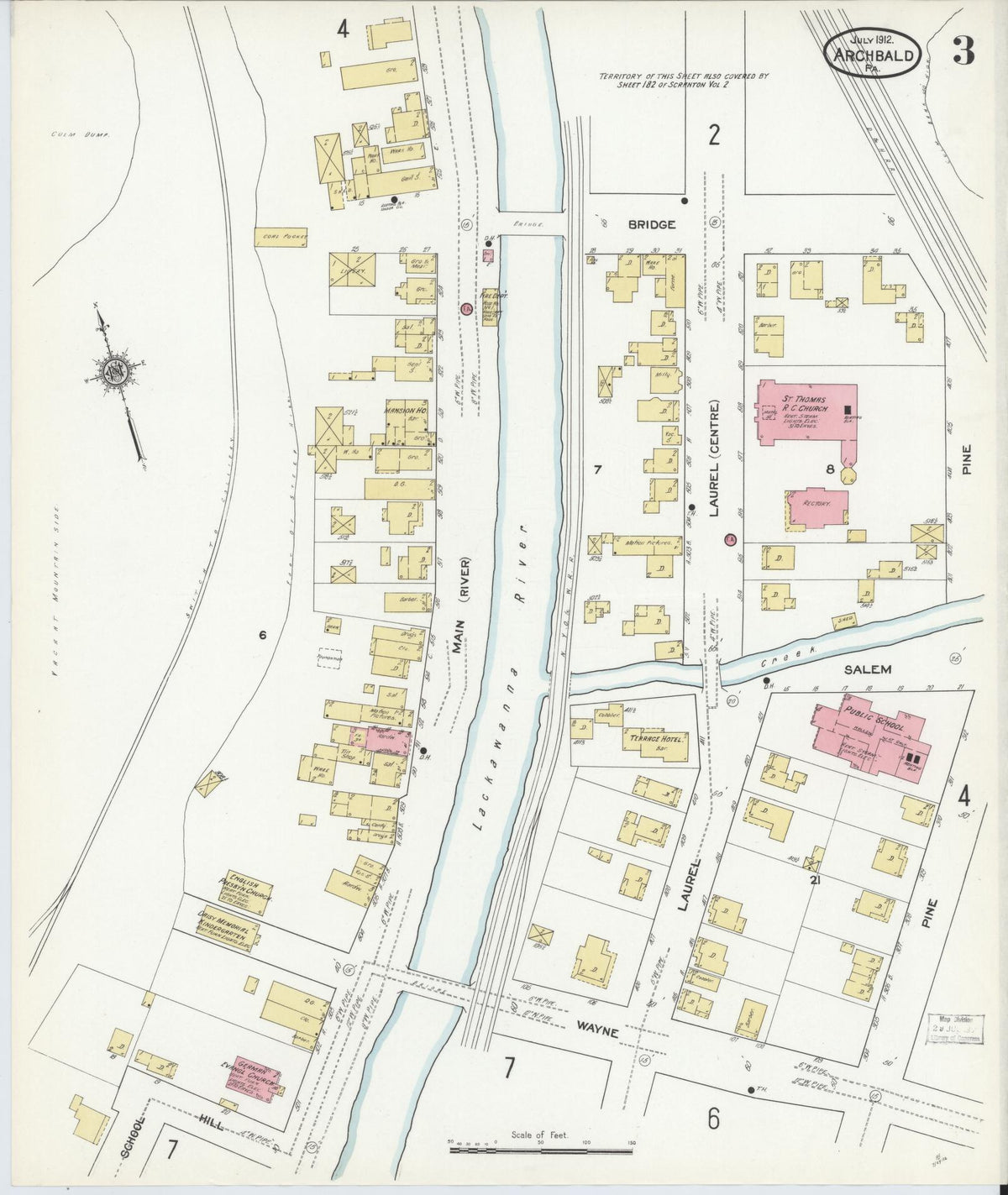 Sanborn Fire Insurance Map from Archbald, Lackawanna County, Pennsylvania (1912), Sheet #0003 - Complete Map Set gallery image, historic Sanborn map, vintage wall art, Pennsylvania Pennsylvania