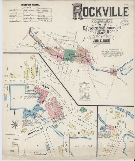 Sanborn Fire Insurance Map from Rockville, Tolland County, Connecticut (1885), Sheet #0001 - Complete Map Set gallery image, historic Sanborn map, vintage wall art, Connecticut Connecticut
