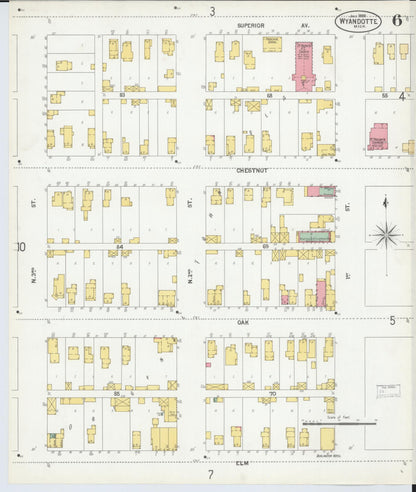 Sanborn Fire Insurance Map from Wyandotte, Wayne County, Michigan (1900), Sheet #0006 - Complete Map Set gallery image, historic Sanborn map, vintage wall art, Michigan Michigan