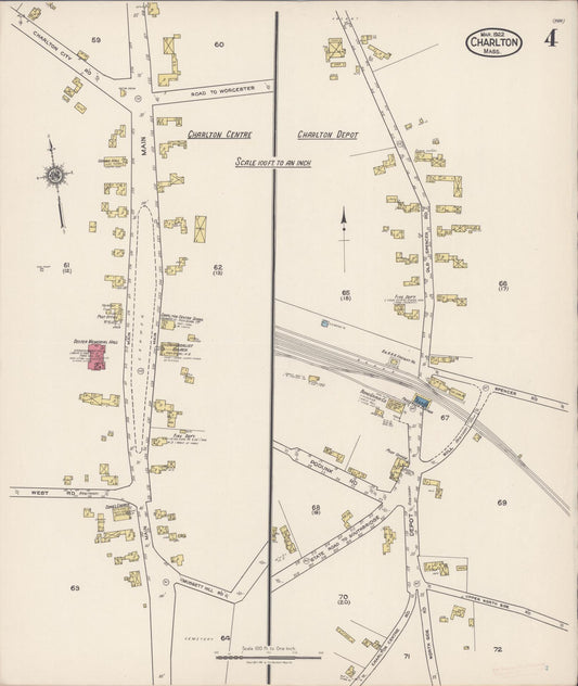 Sanborn Fire Insurance Map from Charlton, Worcester County, Massachusetts (1922), Sheet #0004 - Historic Sanborn Fire Insurance Map Print, vintage old map wall art, antique decor, genealogy gift, Massachusetts Massachusetts map