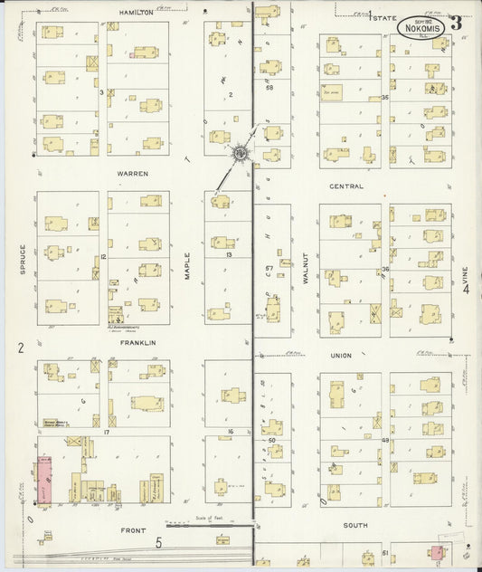 Sanborn Fire Insurance Map from Nokomis, Montgomery County, Illinois (1912), Sheet #0003 - Historic Sanborn Fire Insurance Map Print, vintage old map wall art, antique decor, genealogy gift, Illinois Illinois map