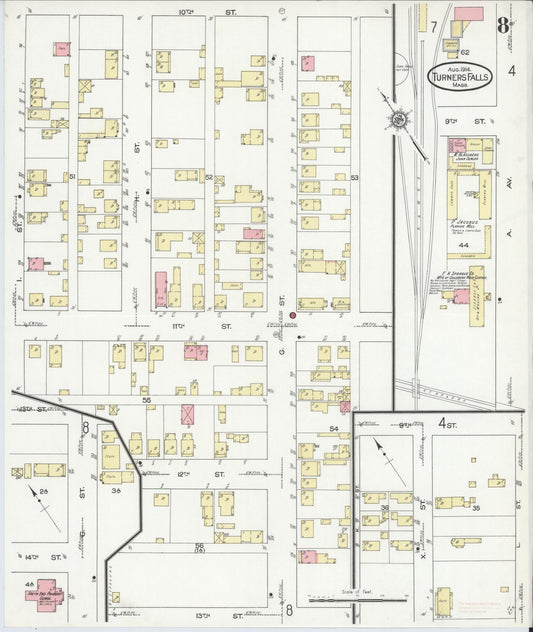 Sanborn Fire Insurance Map from Turners Falls, Franklin County, Massachusetts (1914), Sheet #0008 - Historic Sanborn Fire Insurance Map Print, vintage old map wall art, antique decor, genealogy gift, Massachusetts Massachusetts map