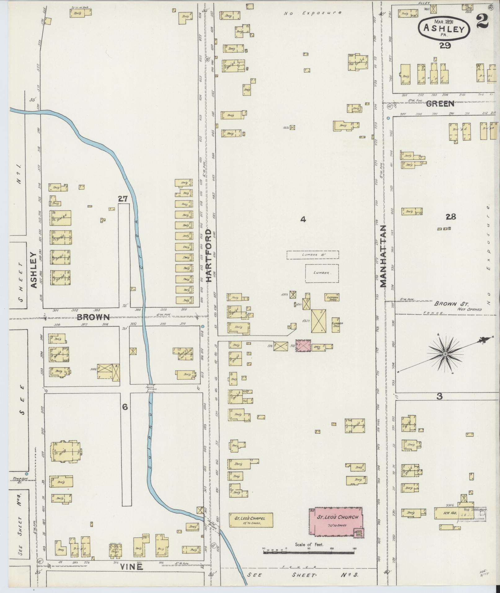 Sanborn Fire Insurance Map from Ashley, Luzerne County, Pennsylvania (1891), Sheet #0002 - Historic Sanborn Fire Insurance Map Print, vintage old map wall art, antique decor, genealogy gift, Pennsylvania Pennsylvania map