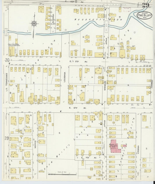 Sanborn Fire Insurance Map from Pine Bluff, Jefferson County, Arkansas (1913), Sheet #0029 - Historic Sanborn Fire Insurance Map Print, vintage old map wall art, antique decor, genealogy gift, Arkansas Arkansas map