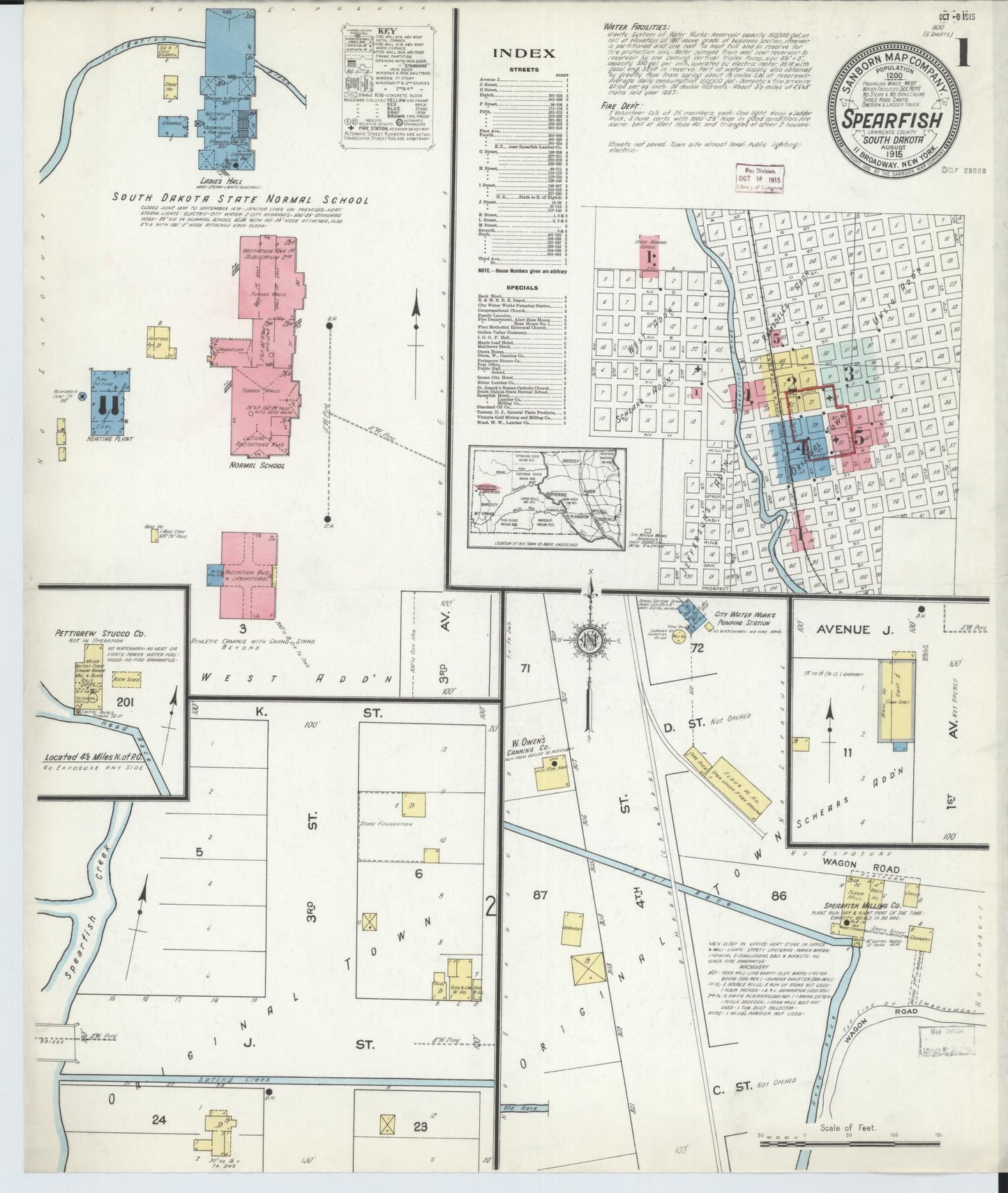 Sanborn Fire Insurance Map from Spearfish, Lawrence County, South Dakota (1915), Sheet #0001 - Historic Sanborn Fire Insurance Map Print, vintage old map wall art, antique decor, genealogy gift, South Dakota South Dakota map