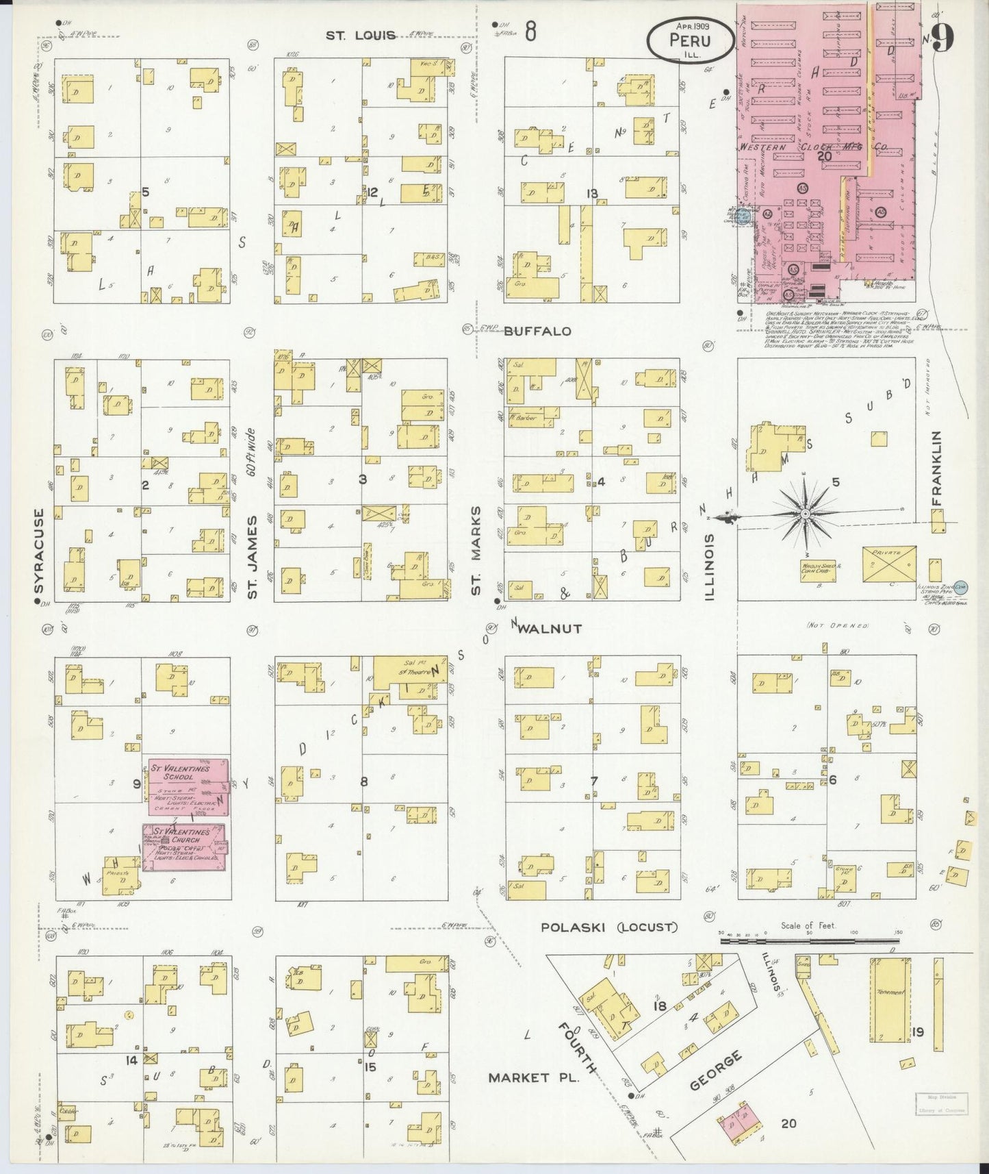 Sanborn Fire Insurance Map from Peru, La Salle County, Illinois (1909), Sheet #0009 - Complete Map Set gallery image, historic Sanborn map, vintage wall art, Illinois Illinois