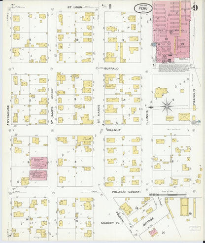 Sanborn Fire Insurance Map from Peru, La Salle County, Illinois (1909), Sheet #0009 - Complete Map Set gallery image, historic Sanborn map, vintage wall art, Illinois Illinois