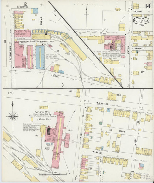 Sanborn Fire Insurance Map from Pottsville, Schuylkill County, Pennsylvania (1895), Sheet #0014 - Historic Sanborn Fire Insurance Map Print, vintage old map wall art, antique decor, genealogy gift, Pennsylvania Pennsylvania map