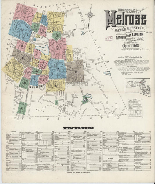Sanborn Fire Insurance Map from Melrose, Middlesex County, Massachusetts (1915), Sheet #0001 - Complete Map Set gallery image, historic Sanborn map, vintage wall art, Massachusetts Massachusetts