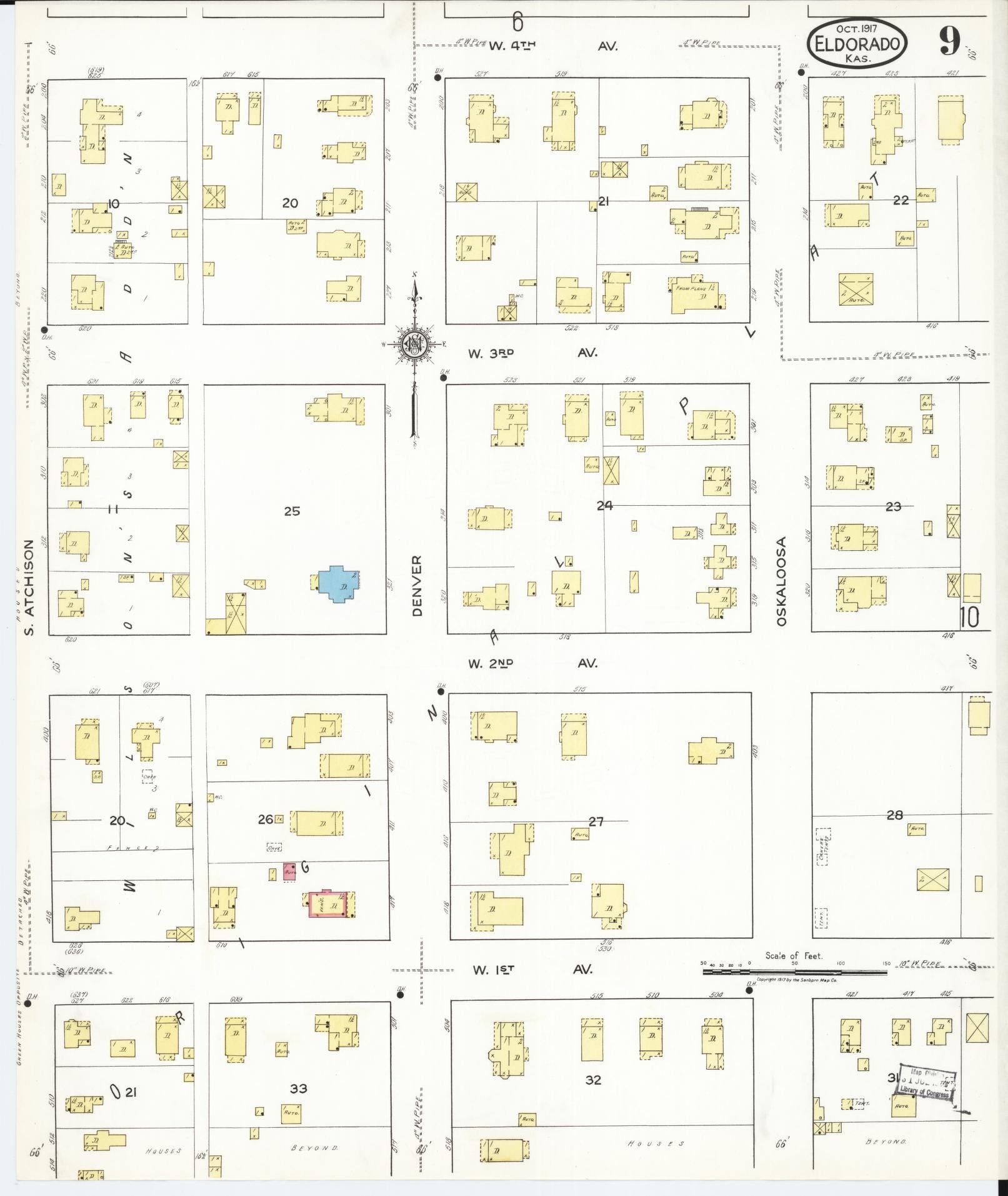 Sanborn Fire Insurance Map from El Dorado, Butler County, Kansas (1917), Sheet #0009 - Complete Map Set gallery image, historic Sanborn map, vintage wall art, Kansas Kansas