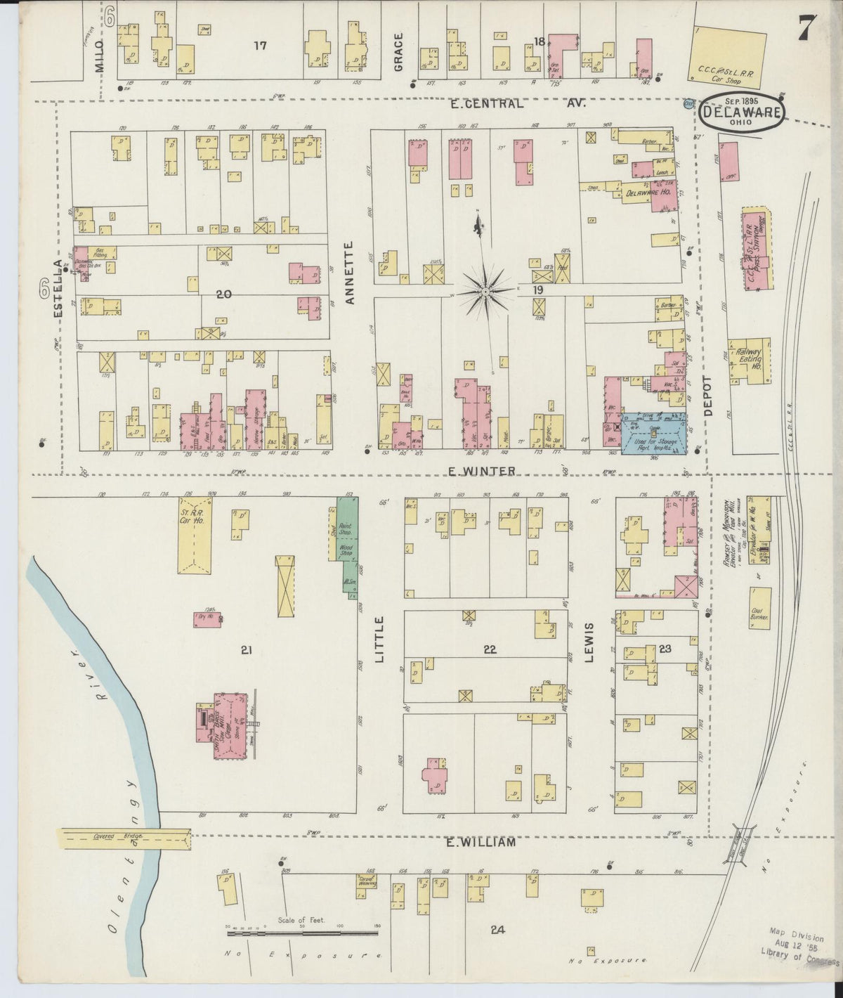 Sanborn Fire Insurance Map from Delaware, Delaware County, Ohio (1895), Sheet #0007 - Complete Map Set gallery image, historic Sanborn map, vintage wall art, Sanborn Fire Insurance Map from Delaware Delaware