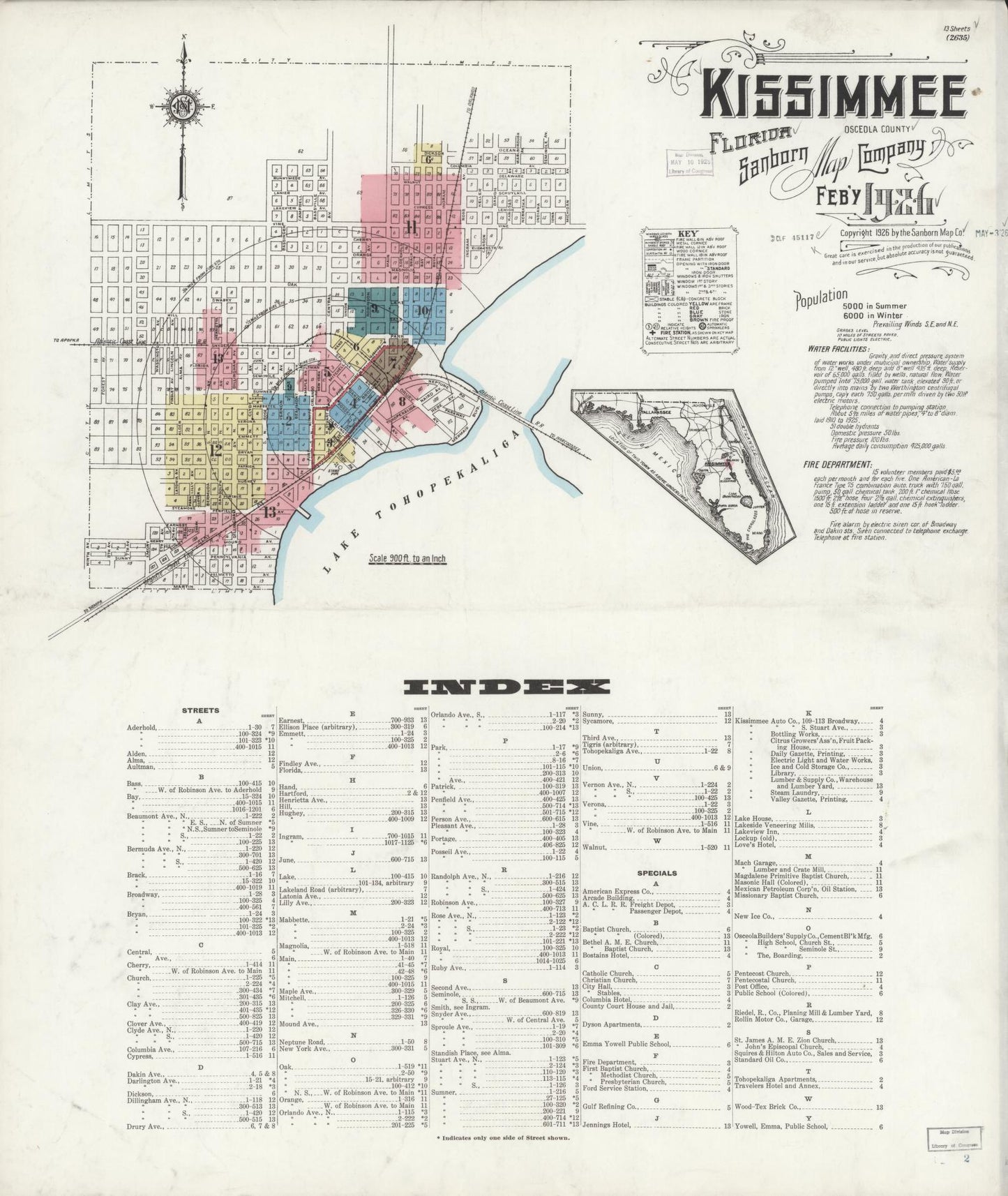 Sanborn Fire Insurance Map from Kissimmee, Osceola County, Florida (1926), Sheet #0001 - Complete Map Set gallery image, historic Sanborn map, vintage wall art, Florida Florida