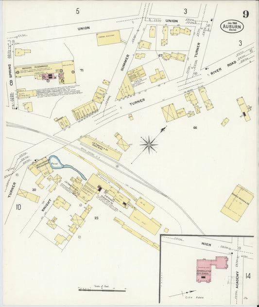 Sanborn Fire Insurance Map from Auburn, Androscoggin County, Maine (1908), Sheet #0009 - Historic Sanborn Fire Insurance Map Print, vintage old map wall art, antique decor, genealogy gift, Maine Maine map