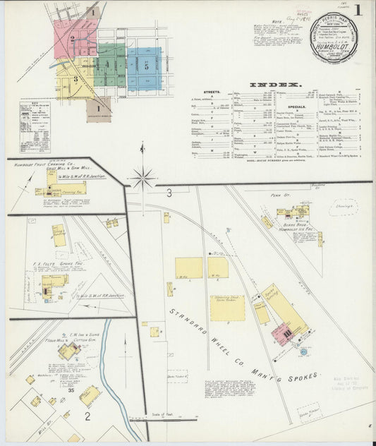 Sanborn Fire Insurance Map from Humboldt, Gibson County, Tennessee (1896), Sheet #0001 - Historic Sanborn Fire Insurance Map Print, vintage old map wall art, antique decor, genealogy gift, Tennessee Tennessee map