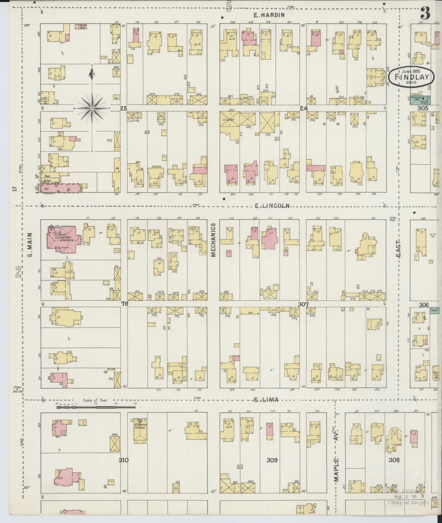 Sanborn Fire Insurance Map from Findlay, Hancock County, Ohio (1895), Sheet #0003 - Historic Sanborn Fire Insurance Map Print, vintage old map wall art, antique decor, genealogy gift, Ohio Ohio map