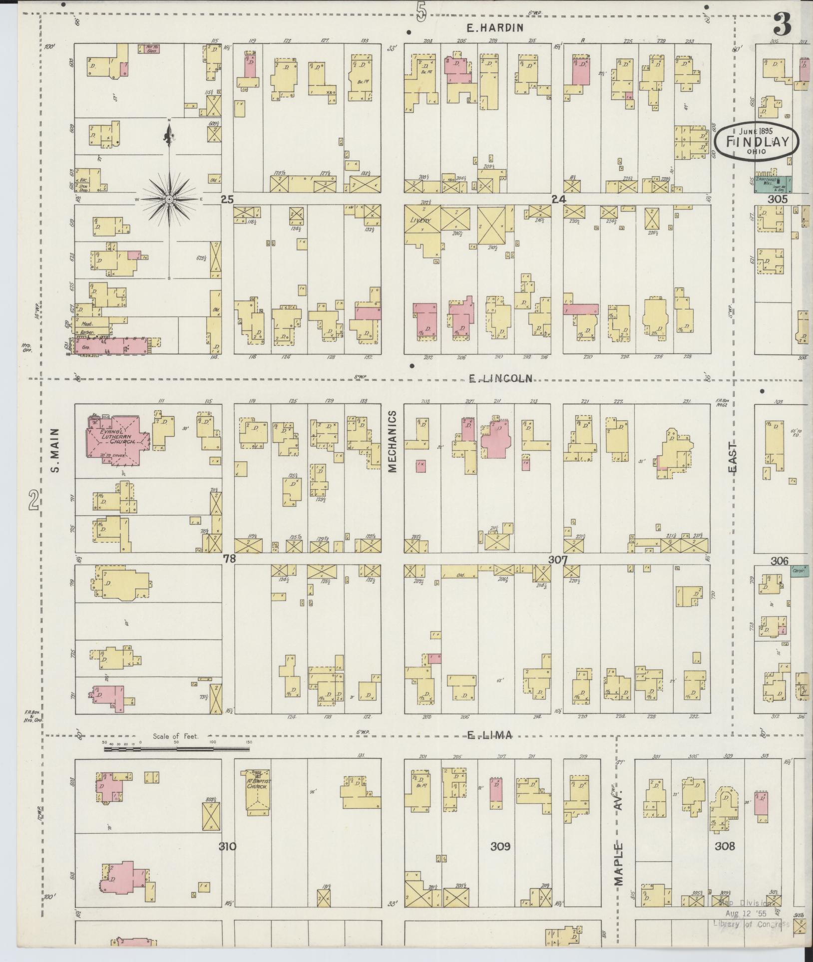 Sanborn Fire Insurance Map from Findlay, Hancock County, Ohio (1895), Sheet #0003 - Historic Sanborn Fire Insurance Map Print, vintage old map wall art, antique decor, genealogy gift, Ohio Ohio map