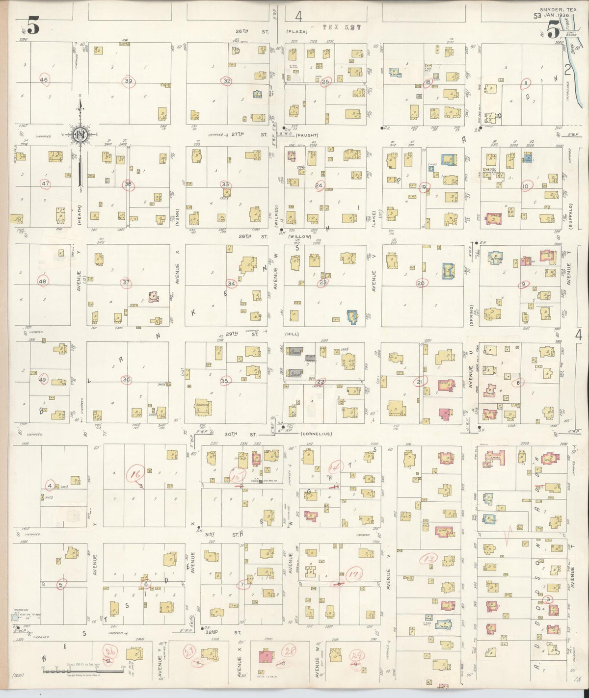 Sanborn Fire Insurance Map from Snyder, Scurry County, Texas (1942), Sheet #0005 - Historic Sanborn Fire Insurance Map Print, vintage old map wall art, antique decor, genealogy gift, Texas Texas map