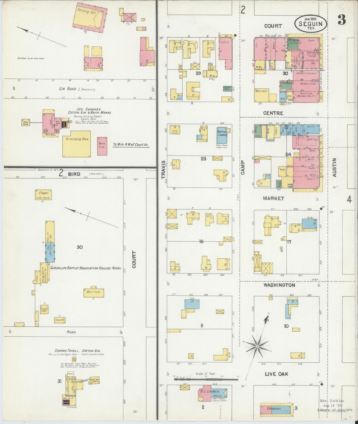 Sanborn Fire Insurance Map from Seguin, Guadalupe County, Texas (1902), Sheet #0003 - Complete Map Set gallery image, historic Sanborn map, vintage wall art, Texas Texas