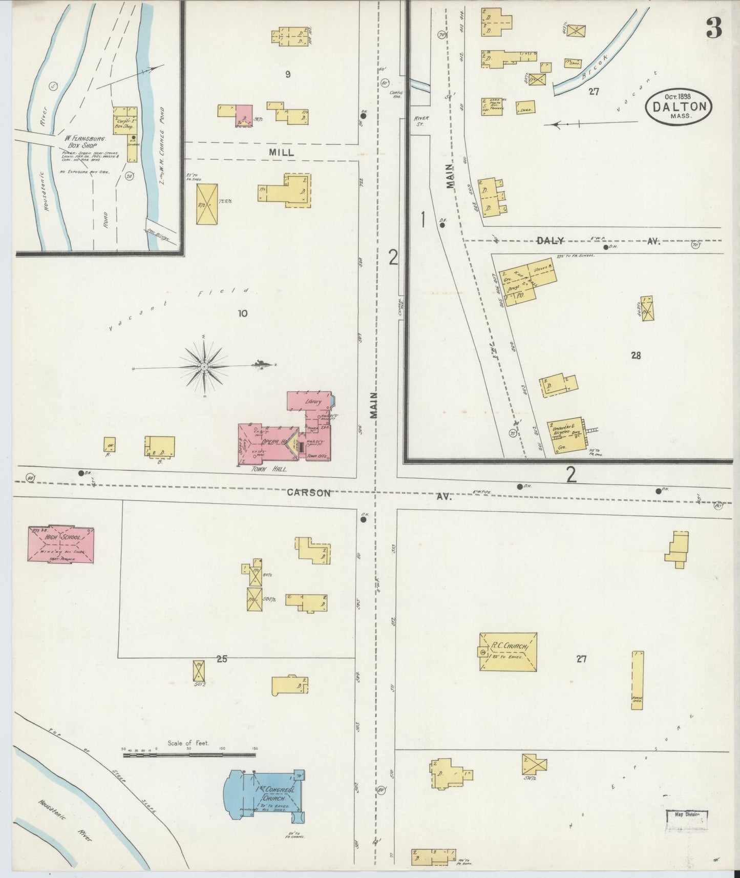 Sanborn Fire Insurance Map from Dalton, Berkshire County, Massachusetts (1898), Sheet #0003 - Complete Map Set gallery image, historic Sanborn map, vintage wall art, Massachusetts Massachusetts
