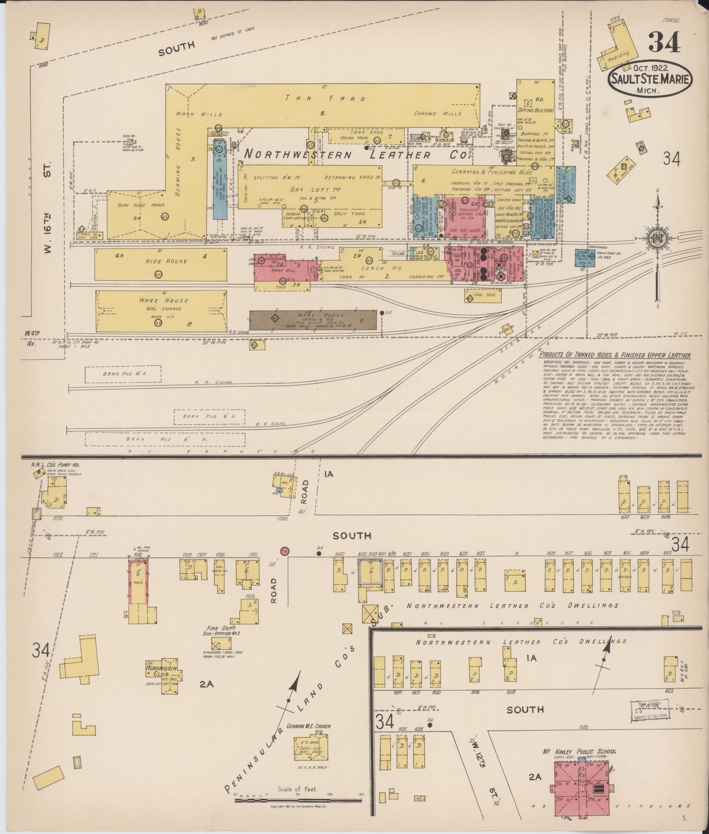 Sanborn Fire Insurance Map from Sault Sainte Marie, Chippewa County, Michigan (1922), Sheet #0034 - Historic Sanborn Fire Insurance Map Print, vintage old map wall art, antique decor, genealogy gift, Michigan Michigan map