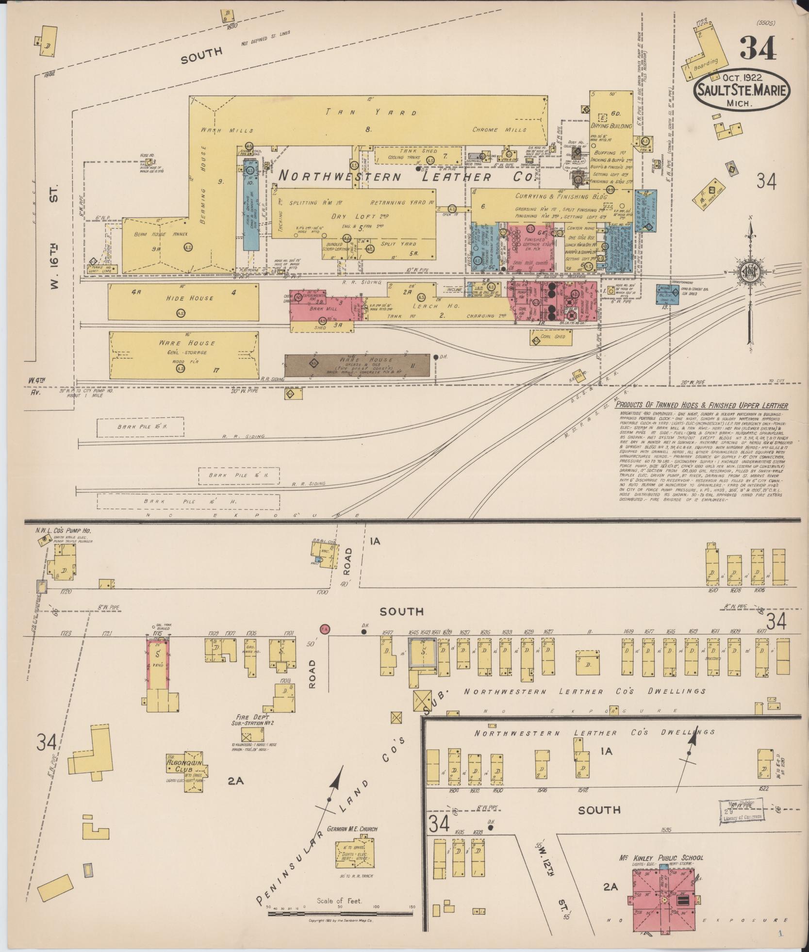 Sanborn Fire Insurance Map from Sault Sainte Marie, Chippewa County, Michigan (1922), Sheet #0034 - Historic Sanborn Fire Insurance Map Print, vintage old map wall art, antique decor, genealogy gift, Michigan Michigan map