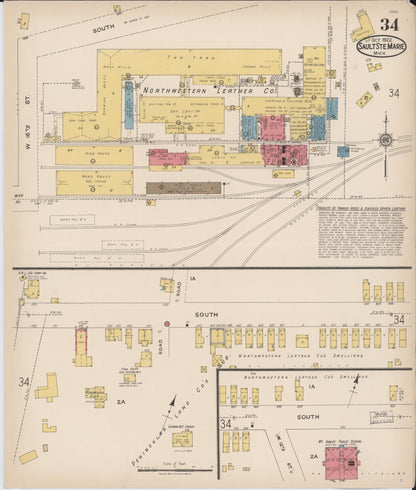 Sanborn Fire Insurance Map from Sault Sainte Marie, Chippewa County, Michigan (1922), Sheet #0034 - Historic Sanborn Fire Insurance Map Print, vintage old map wall art, antique decor, genealogy gift, Michigan Michigan map