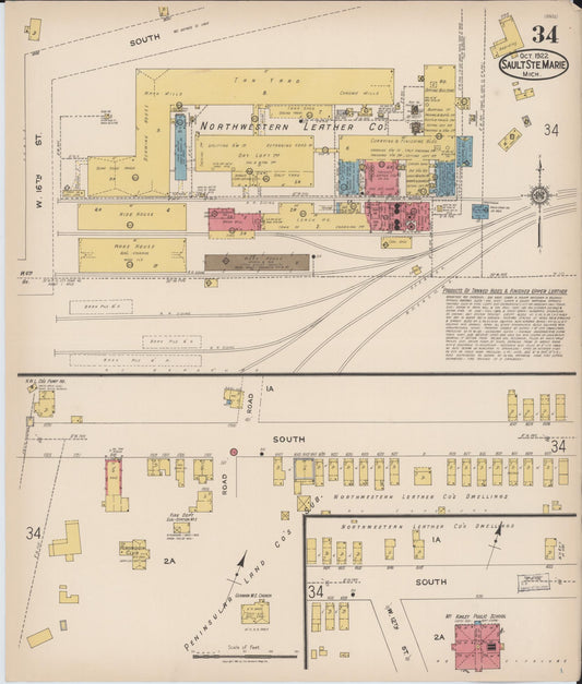 Sanborn Fire Insurance Map from Sault Sainte Marie, Chippewa County, Michigan (1922), Sheet #0034 - Historic Sanborn Fire Insurance Map Print, vintage old map wall art, antique decor, genealogy gift, Michigan Michigan map