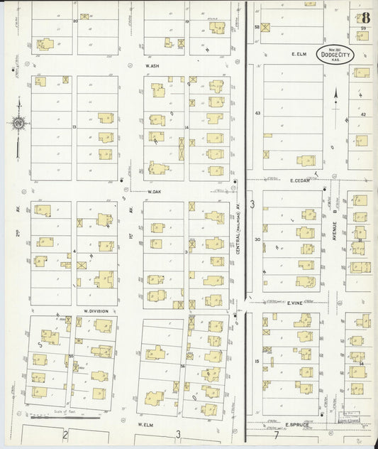 Sanborn Fire Insurance Map from Dodge City, Ford County, Kansas (1911), Sheet #0008 - Historic Sanborn Fire Insurance Map Print, vintage old map wall art, antique decor, genealogy gift, Kansas Kansas map