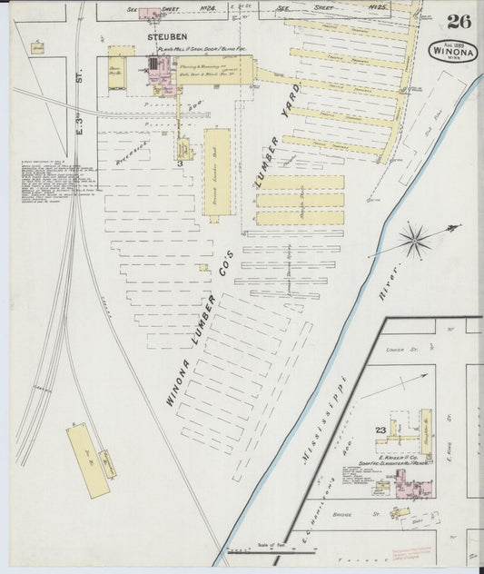 Sanborn Fire Insurance Map from Winona, Winona County, Minnesota (1889), Sheet #0026 - Historic Sanborn Fire Insurance Map Print, vintage old map wall art, antique decor, genealogy gift, Minnesota Minnesota map