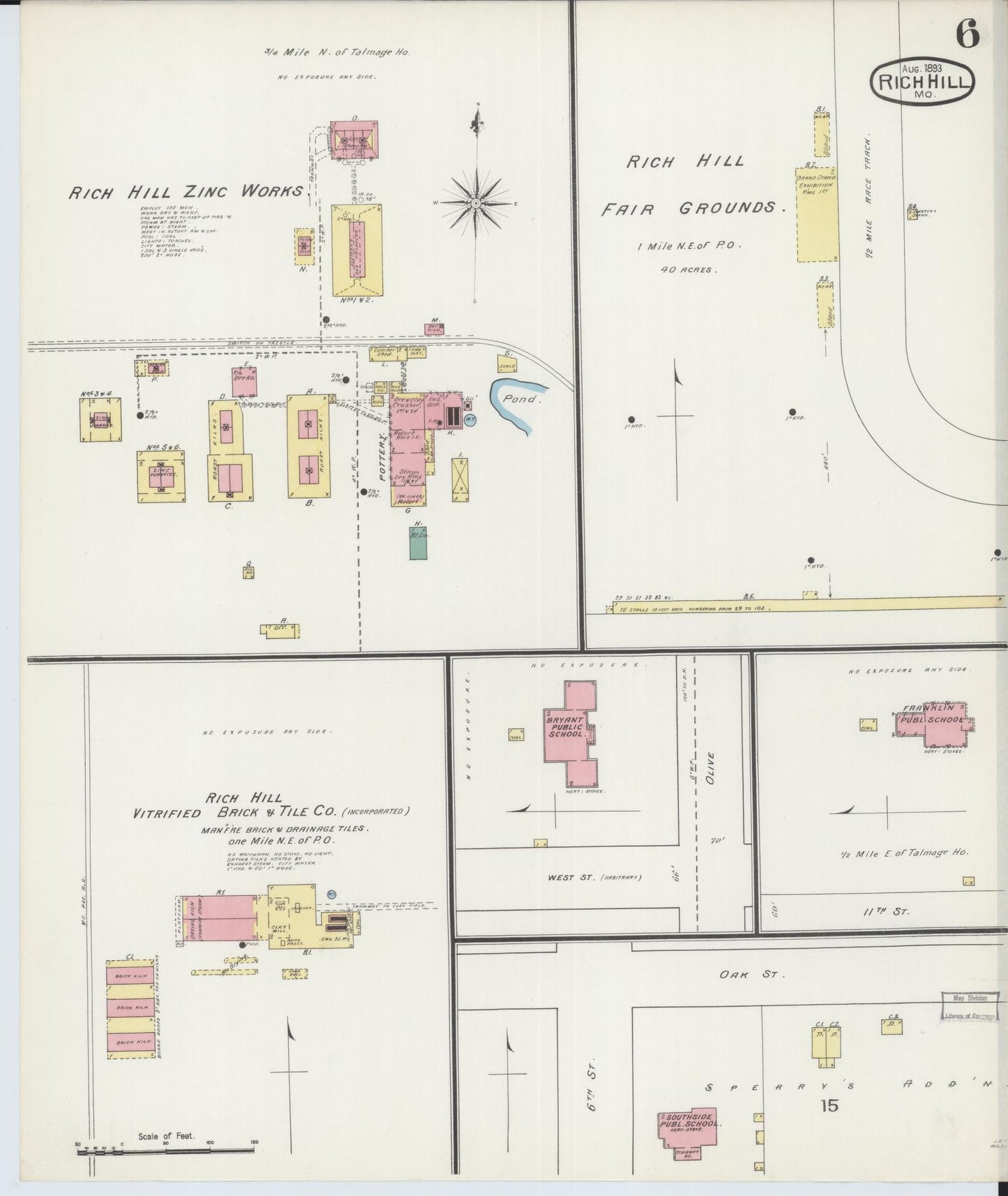 Sanborn Fire Insurance Map from Rich Hill, Bates County, Missouri (1893), Sheet #0006 - Complete Map Set gallery image, historic Sanborn map, vintage wall art, Missouri Missouri