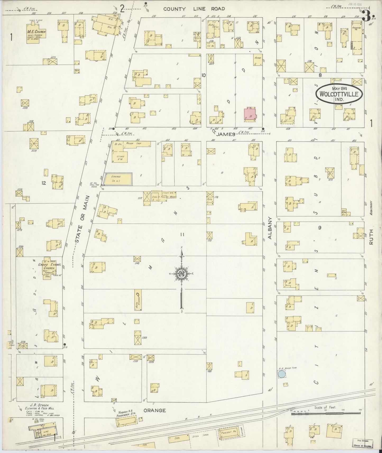 Sanborn Fire Insurance Map from Wolcottville, Noble And LaGrange Counties, Indiana (1914), Sheet #0003 - Historic Sanborn Fire Insurance Map Print, vintage old map wall art, antique decor, genealogy gift, Indiana Indiana map
