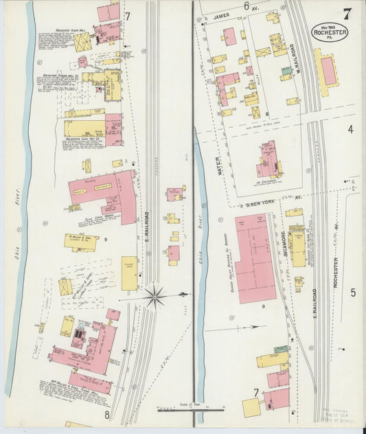 Sanborn Fire Insurance Map from Rochester, Beaver County, Pennsylvania (1903), Sheet #0007 - Historic Sanborn Fire Insurance Map Print, vintage old map wall art, antique decor, genealogy gift, Pennsylvania Pennsylvania map