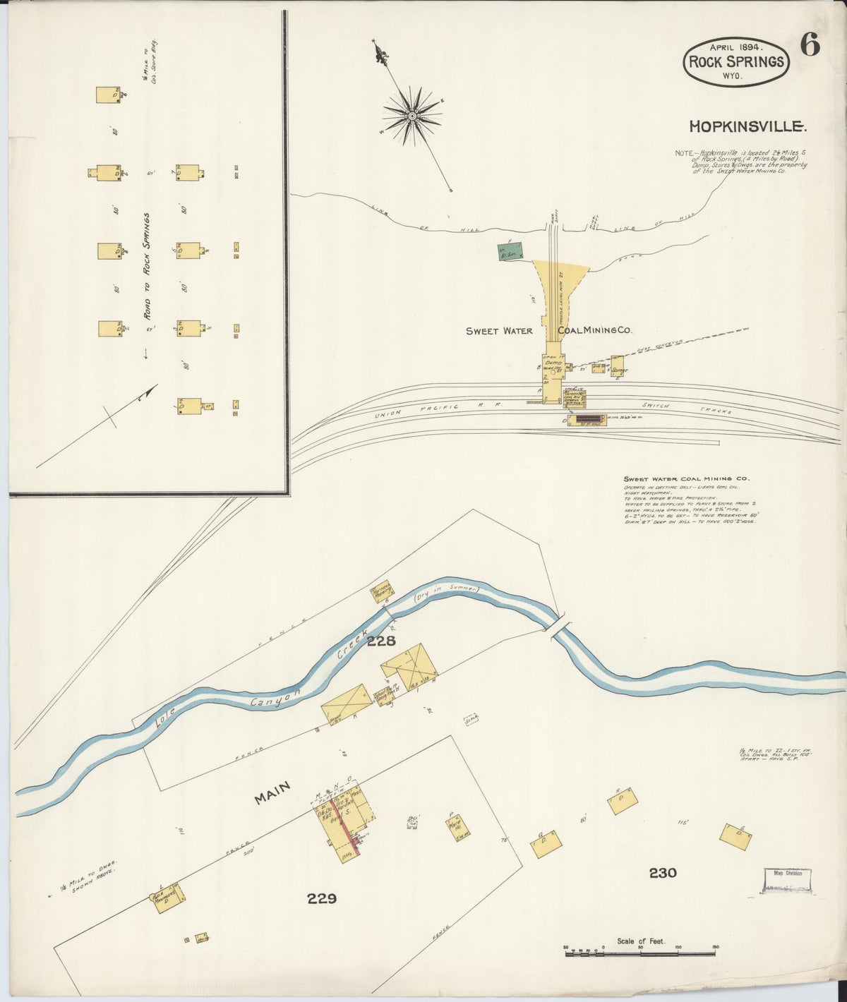 Sanborn Fire Insurance Map from Rock Springs, Sweetwater County, Wyoming (1894), Sheet #0006 - Historic Sanborn Fire Insurance Map Print, vintage old map wall art, antique decor, genealogy gift, Wyoming Wyoming map