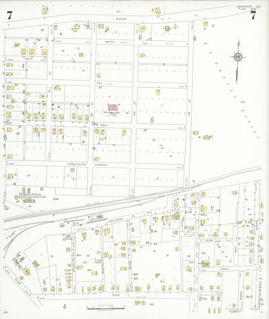 Sanborn Fire Insurance Map from Commerce, Hunt County, Texas (1933), Sheet #0007 - Historic Sanborn Fire Insurance Map Print, vintage old map wall art, antique decor, genealogy gift, Texas Texas map