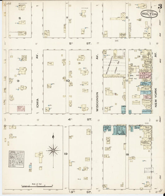 Sanborn Fire Insurance Map from Holton, Jackson County, Kansas (1885), Sheet #0003 - Historic Sanborn Fire Insurance Map Print, vintage old map wall art, antique decor, genealogy gift, Kansas Kansas map