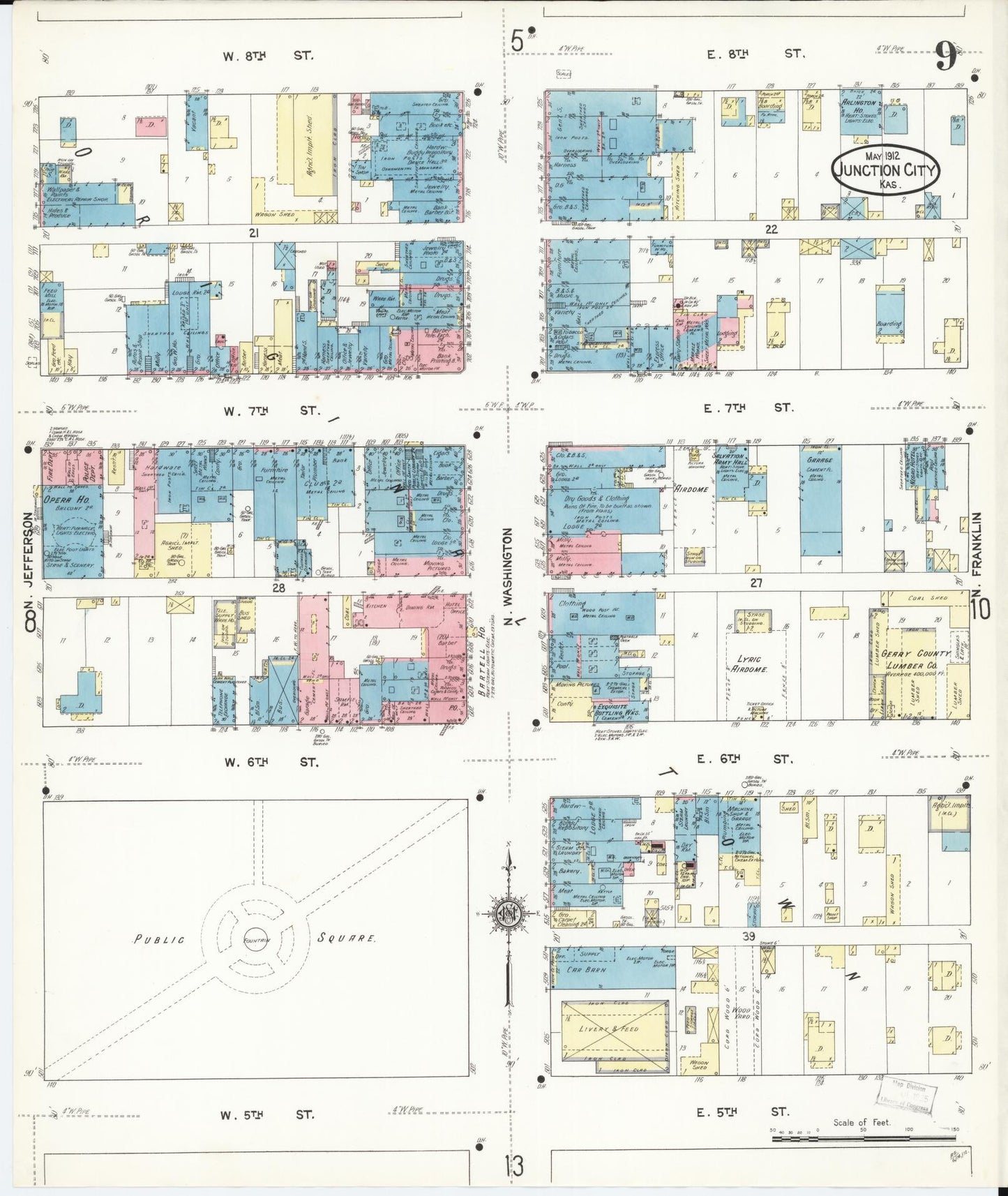 Sanborn Fire Insurance Map from Junction City, Geary County, Kansas (1912), Sheet #0009 - Complete Map Set gallery image, historic Sanborn map, vintage wall art, Kansas Kansas