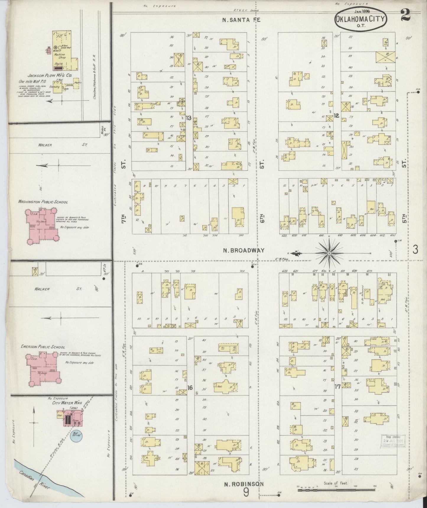 Sanborn Fire Insurance Map from Oklahoma City, Oklahoma County, Oklahoma (1896), Sheet #0002 - Complete Map Set gallery image, historic Sanborn map, vintage wall art, Oklahoma City Oklahoma