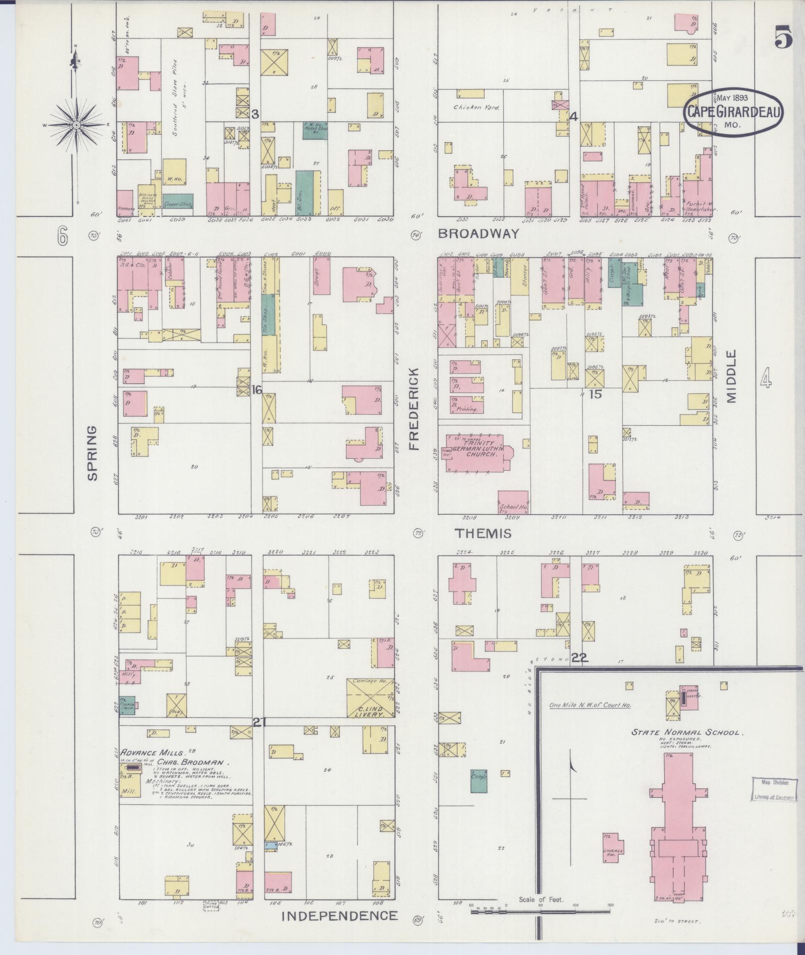 Sanborn Fire Insurance Map from Cape Girardeau, Cape Girardeau County, Missouri (1893), Sheet #0005 - Complete Map Set gallery image, historic Sanborn map, vintage wall art, Missouri Missouri