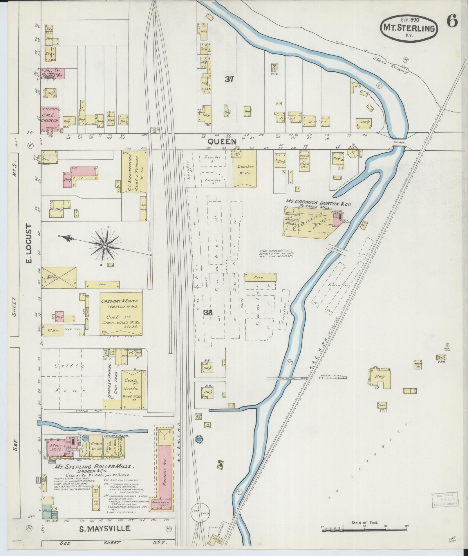 Sanborn Fire Insurance Map from Mount Sterling, Montgomery County, Kentucky (1890), Sheet #0006 - Historic Sanborn Fire Insurance Map Print, vintage old map wall art, antique decor, genealogy gift, Kentucky Kentucky map