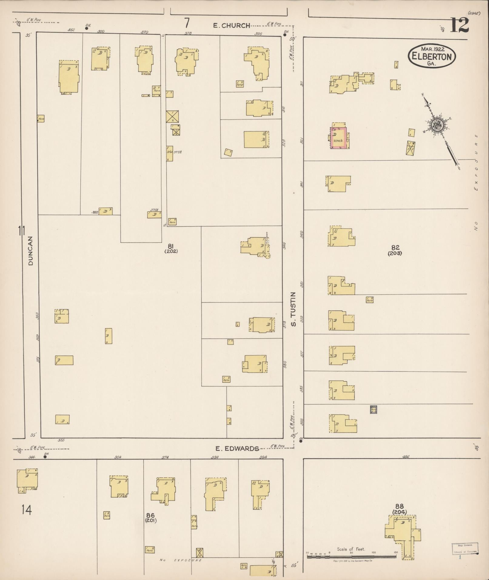 Sanborn Fire Insurance Map from Elberton, Elbert County, Georgia (1922), Sheet #0012 - Complete Map Set gallery image, historic Sanborn map, vintage wall art, Georgia Georgia