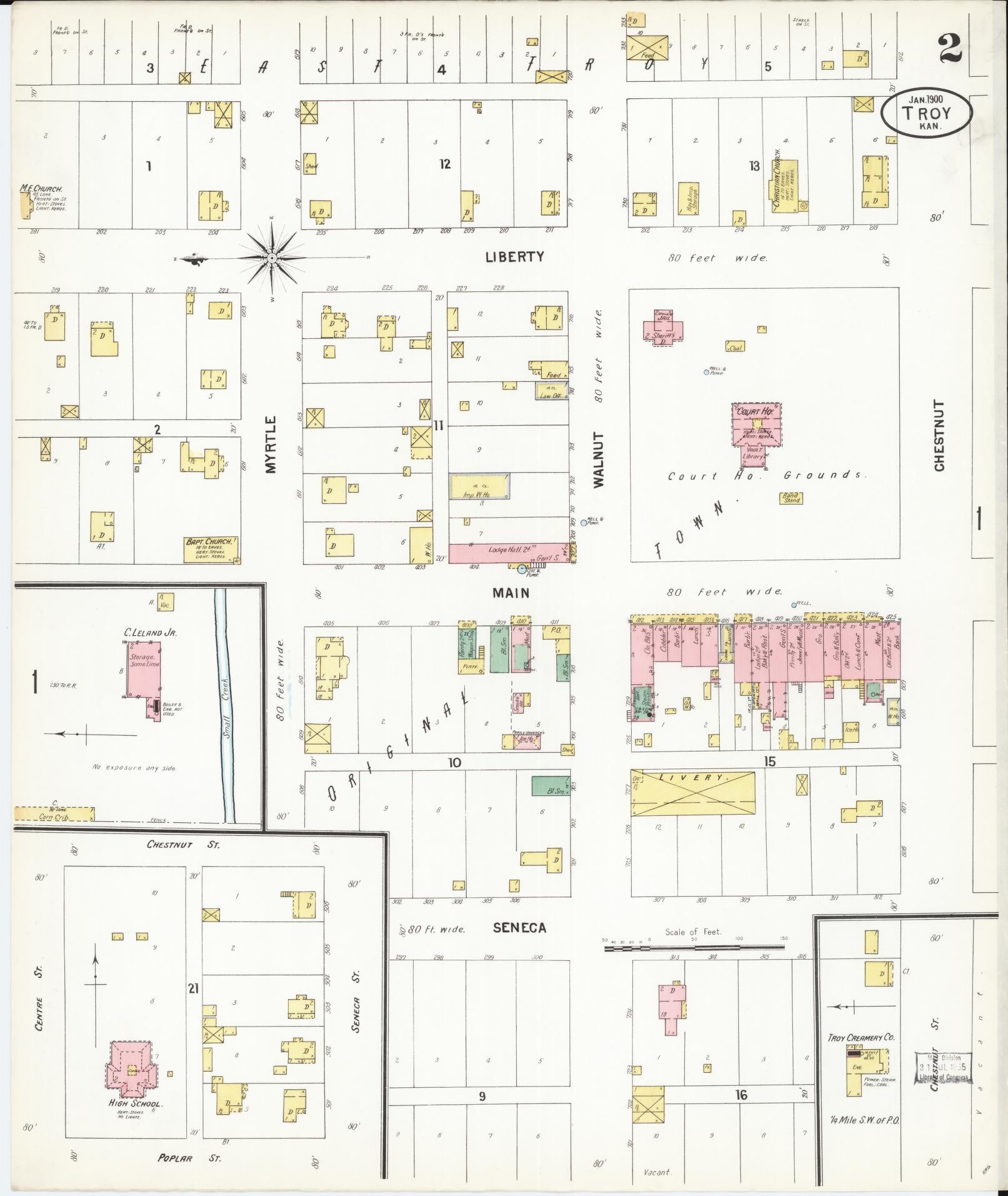 Sanborn Fire Insurance Map from Troy, Doniphan County, Kansas (1900), Sheet #0002 - Complete Map Set gallery image, historic Sanborn map, vintage wall art, Kansas Kansas