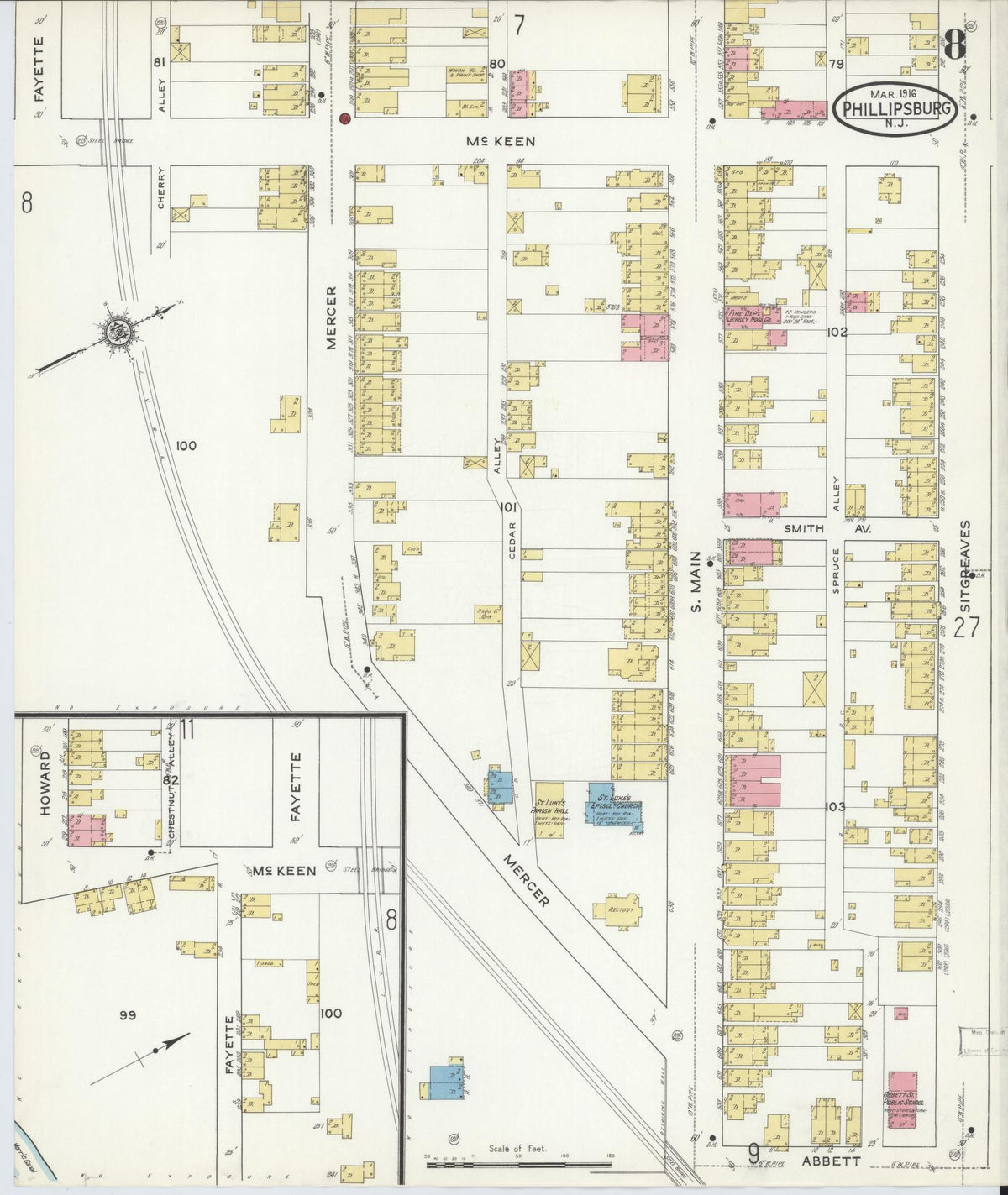 Sanborn Fire Insurance Map from Phillipsburg, Warren County, New Jersey (1916), Sheet #0008 - Complete Map Set gallery image, historic Sanborn map, vintage wall art, New Jersey New Jersey