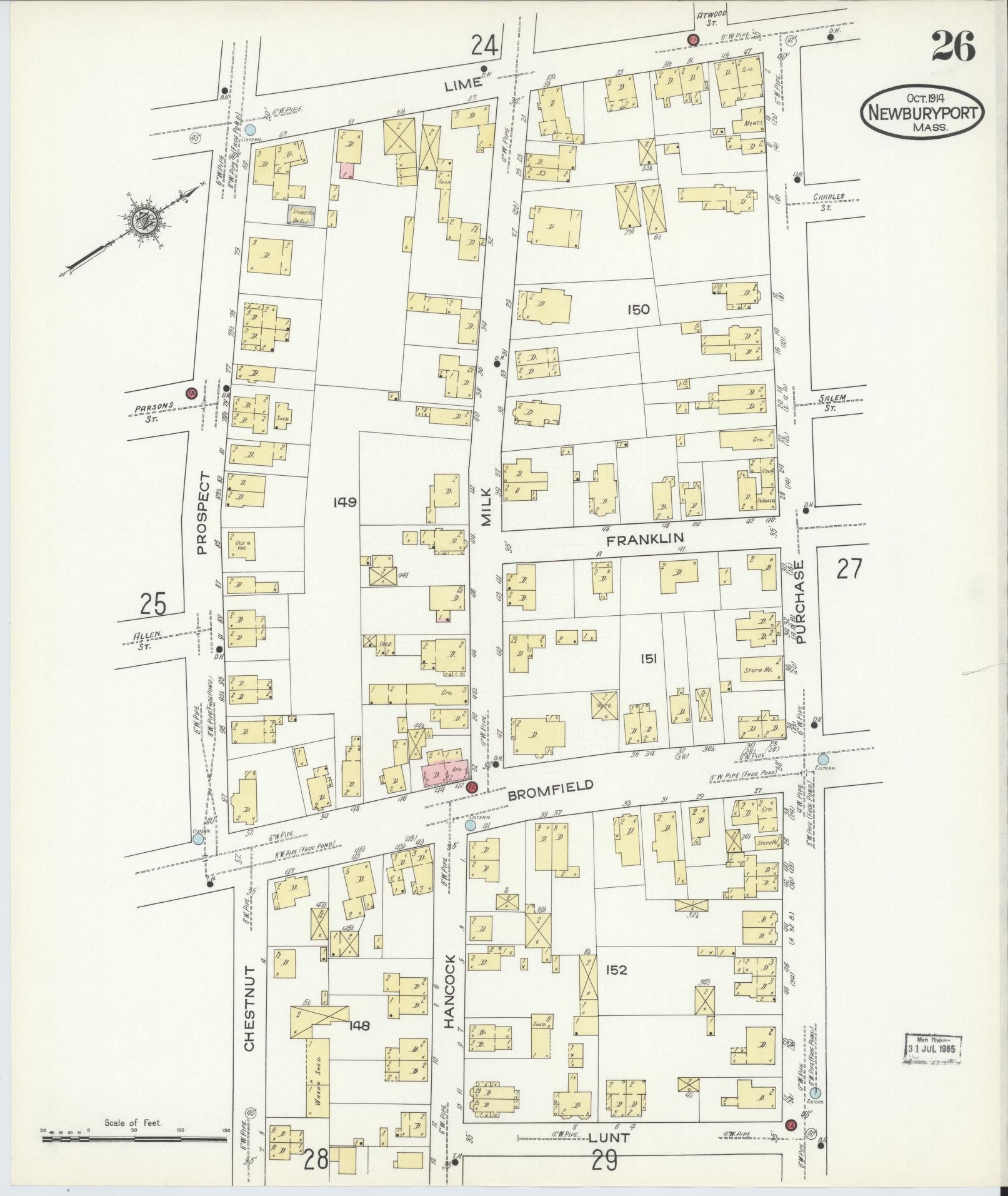 Sanborn Fire Insurance Map from Newburyport, Essex County, Massachusetts (1914), Sheet #0026 - Historic Sanborn Fire Insurance Map Print, vintage old map wall art, antique decor, genealogy gift, Massachusetts Massachusetts map